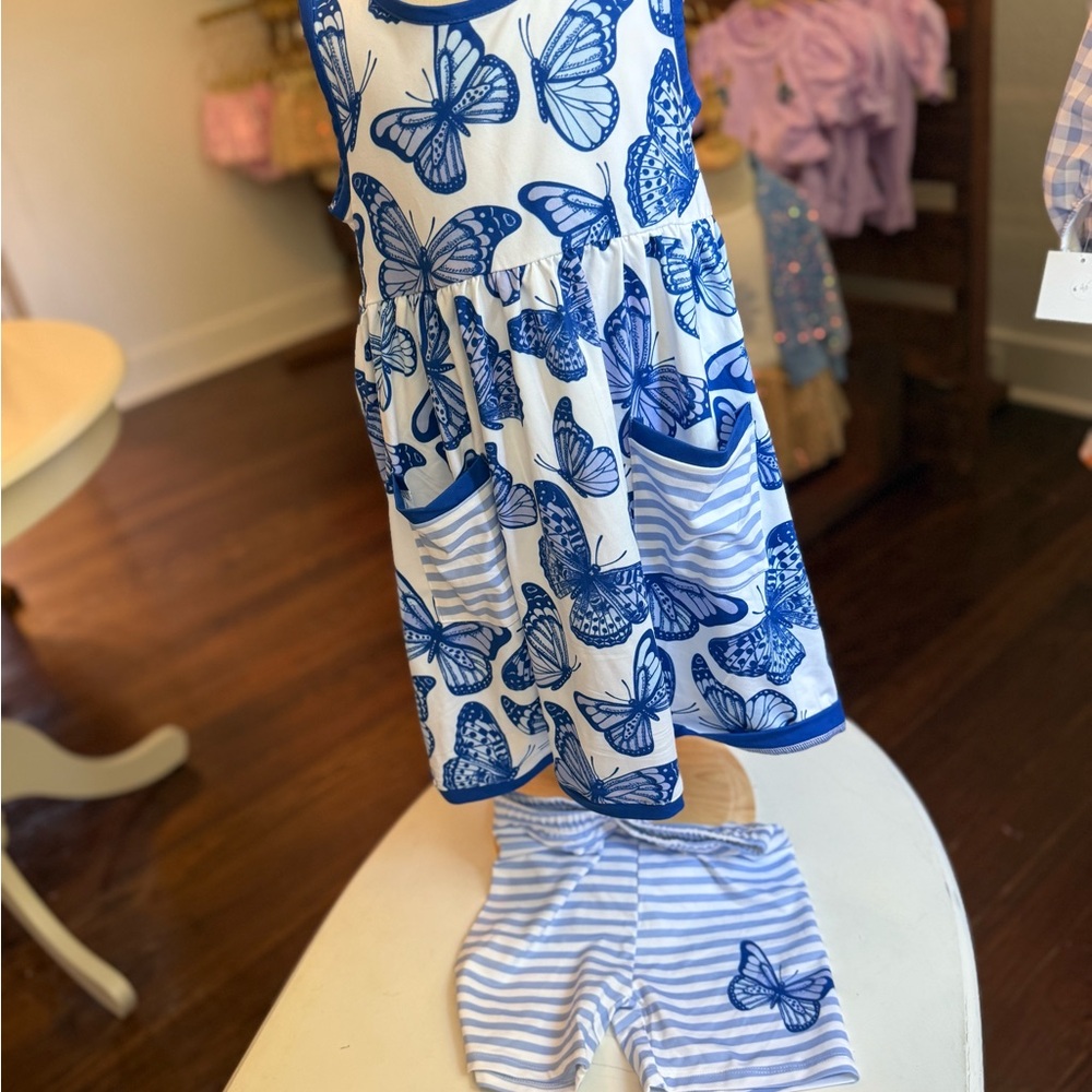 Blue and White Butterfly Pajama Set